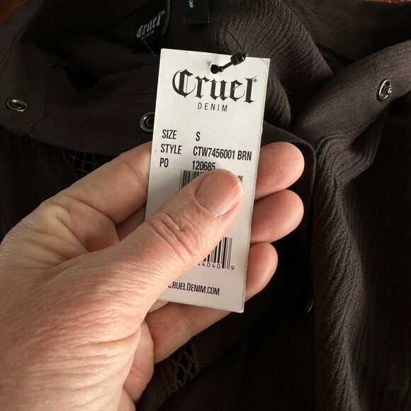 NWT CRUEL DENIM Crinkle Gauze Snap Shirt Crochet Western Prairie Romance Brown S - Picture 10 of 13